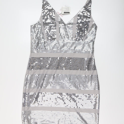 Kaleidoscope Womens Grey Polyester Bodycon Size 16 V-Neck Pullover