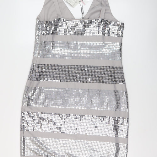 Kaleidoscope Womens Grey Polyester Bodycon Size 16 V-Neck Pullover