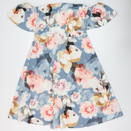 Very Womens Multicoloured Floral Polyester A-Line Size 14 Square Neck Zip