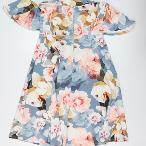 Very Womens Multicoloured Floral Polyester A-Line Size 14 Square Neck Zip