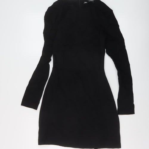 Zara Womens Black Viscose A-Line Size S Round Neck Zip
