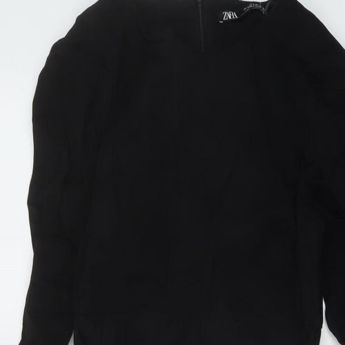 Zara Womens Black Viscose A-Line Size S Round Neck Zip