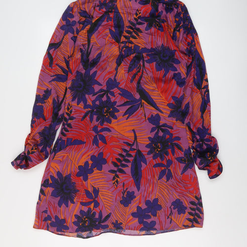 Zara Womens Multicoloured Floral Polyester Mini Size S V-Neck Zip