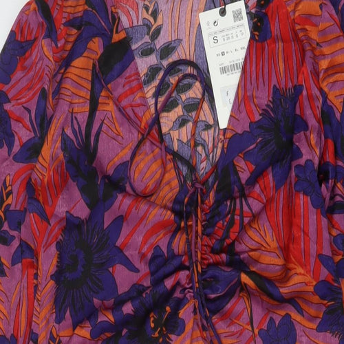 Zara Womens Multicoloured Floral Polyester Mini Size S V-Neck Zip