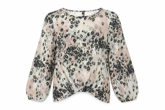 Front view of Next women’s multicoloured animal print polyester basic blouse, size UK 8, round neck