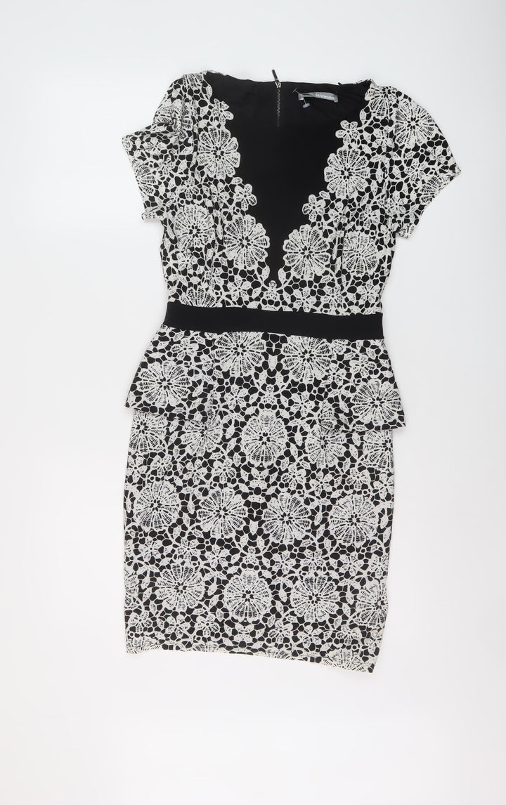 Marks and Spencer Womens Black Geometric Polyester Bodycon Size 8 Round Neck Zip
