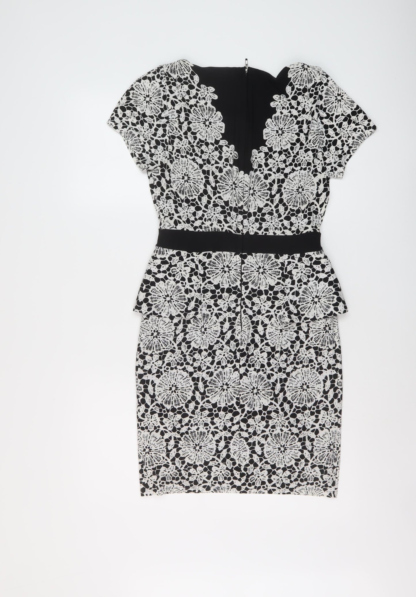 Marks and Spencer Womens Black Geometric Polyester Bodycon Size 8 Round Neck Zip