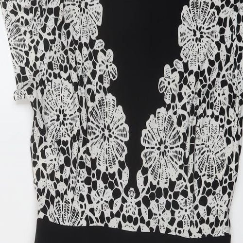 Marks and Spencer Womens Black Geometric Polyester Bodycon Size 8 Round Neck Zip