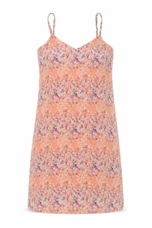 Front view of Boohoo women’s pink floral polyester a-line, size UK 10, v-neck pullover