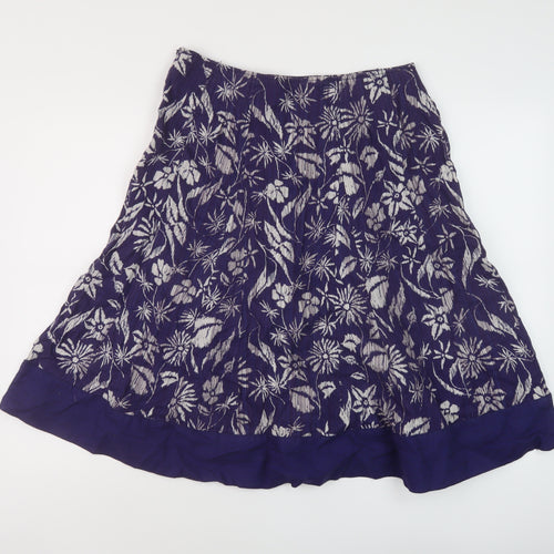Maine Womens Blue Geometric Linen A-Line Skirt Size 12 Zip
