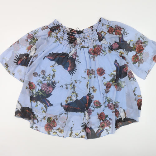 Fox Womens Blue Floral Polyester Basic Blouse One Size Square Neck