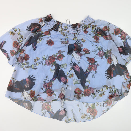 Fox Womens Blue Floral Polyester Basic Blouse One Size Square Neck