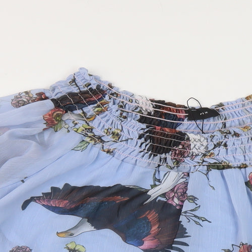 Fox Womens Blue Floral Polyester Basic Blouse One Size Square Neck