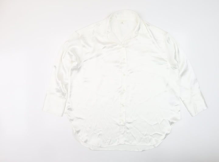 H&M Womens White Polyester Basic Blouse Size M Collared