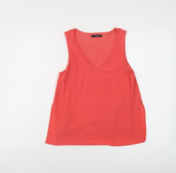 Mango Womens Orange Polyester Basic Tank Size S V-Neck