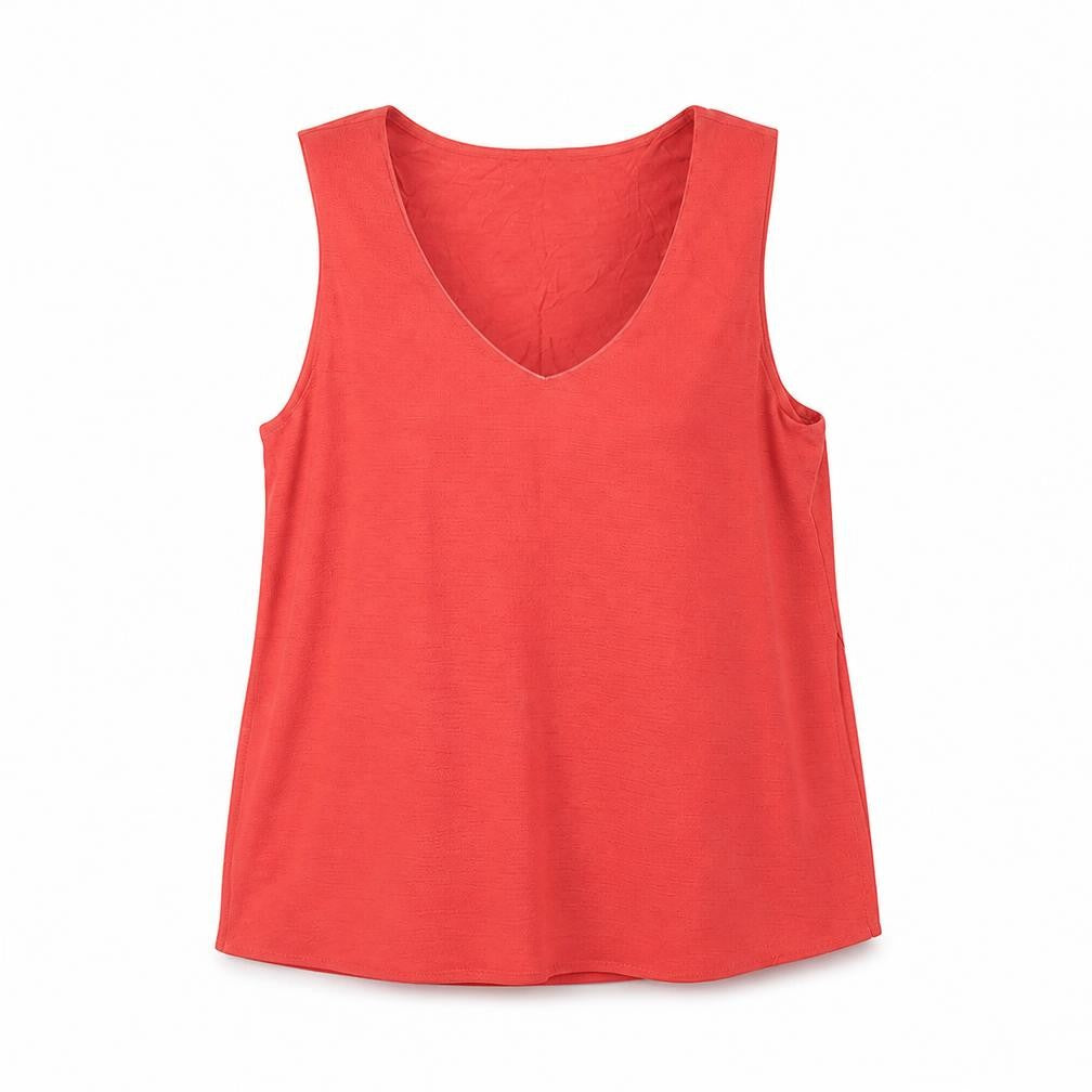 Front view of Mango women’s orange polyester basic tank, size S, v-neck