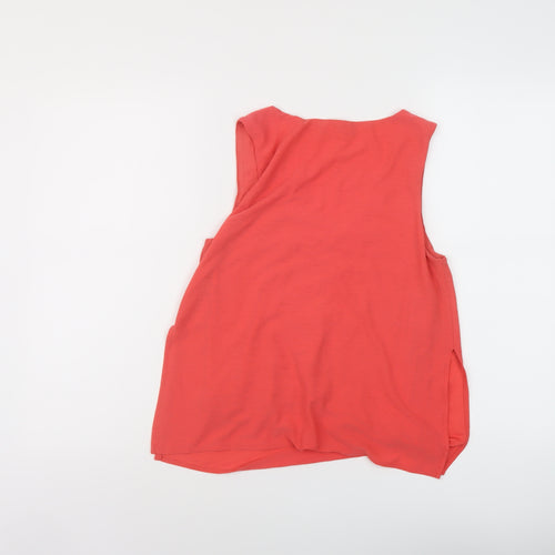 Mango Womens Orange Polyester Basic Tank Size S V-Neck