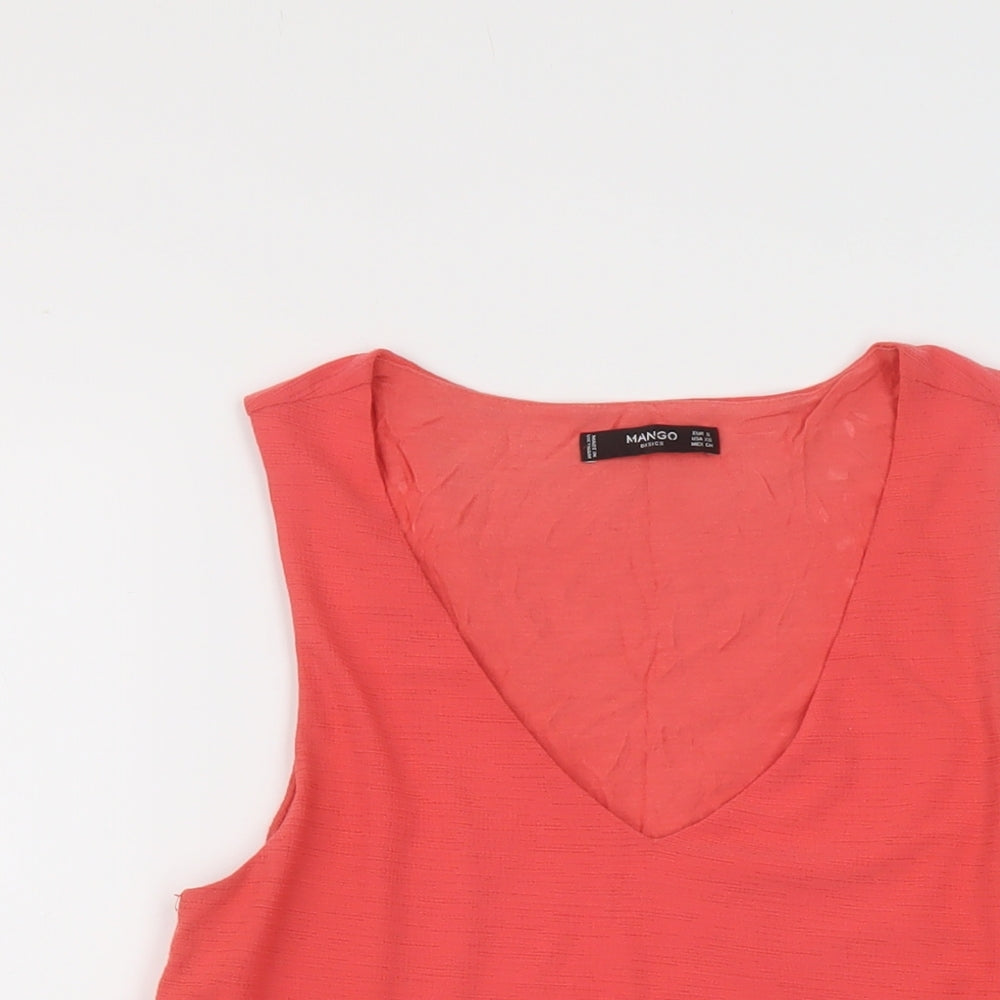 Mango Womens Orange Polyester Basic Tank Size S V-Neck