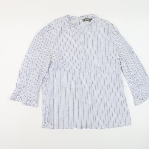 Oasis Womens Blue Striped Cotton Basic Blouse Size 10 Round Neck