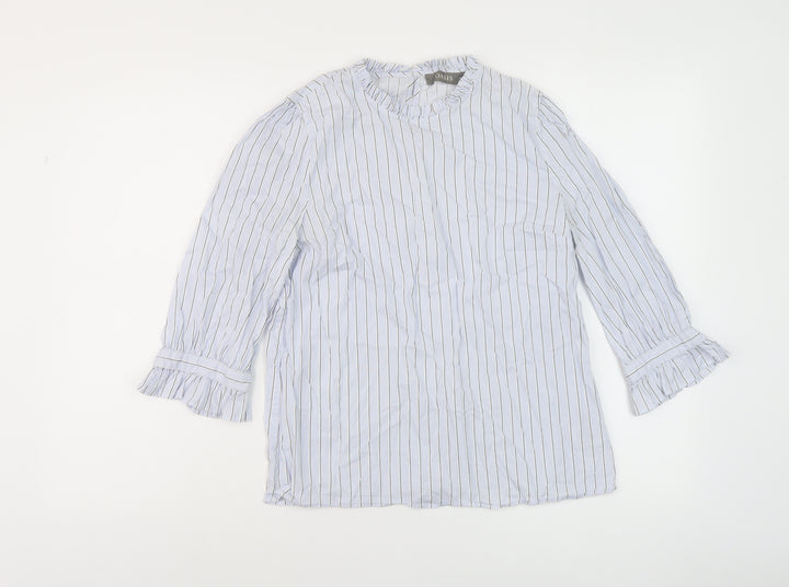 Oasis Womens Blue Striped Cotton Basic Blouse Size 10 Round Neck