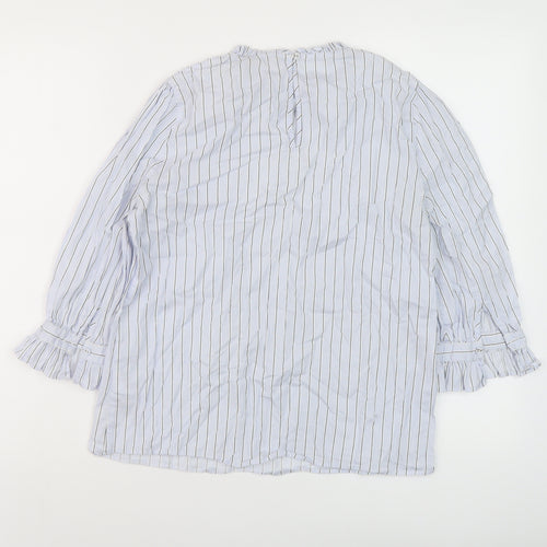Oasis Womens Blue Striped Cotton Basic Blouse Size 10 Round Neck