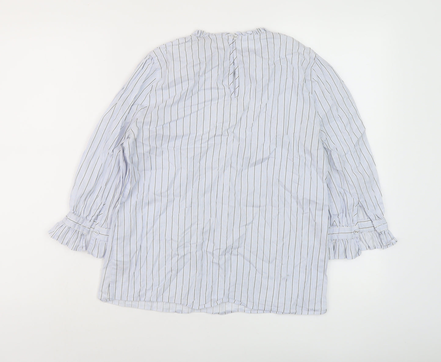 Oasis Womens Blue Striped Cotton Basic Blouse Size 10 Round Neck