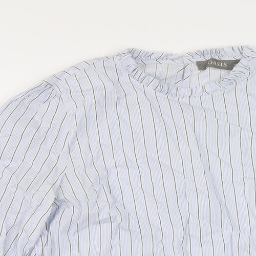 Oasis Womens Blue Striped Cotton Basic Blouse Size 10 Round Neck