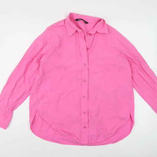 Zara Womens Pink Cotton Basic Blouse Size XS Collared