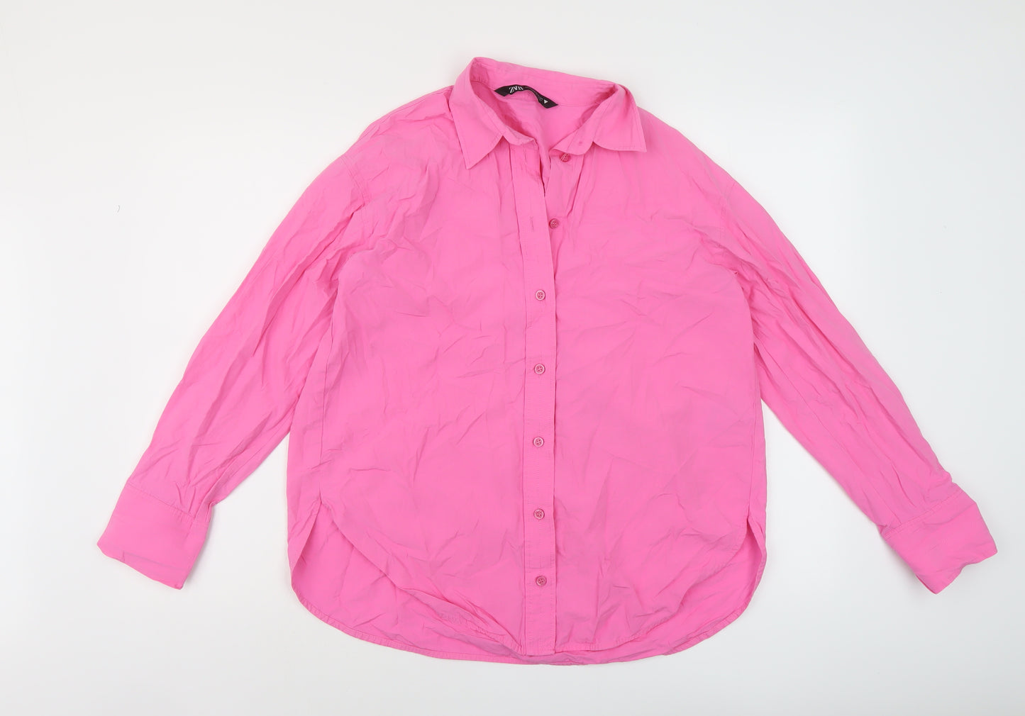 Zara Womens Pink Cotton Basic Blouse Size XS Collared