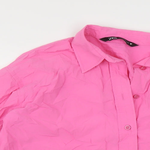 Zara Womens Pink Cotton Basic Blouse Size XS Collared
