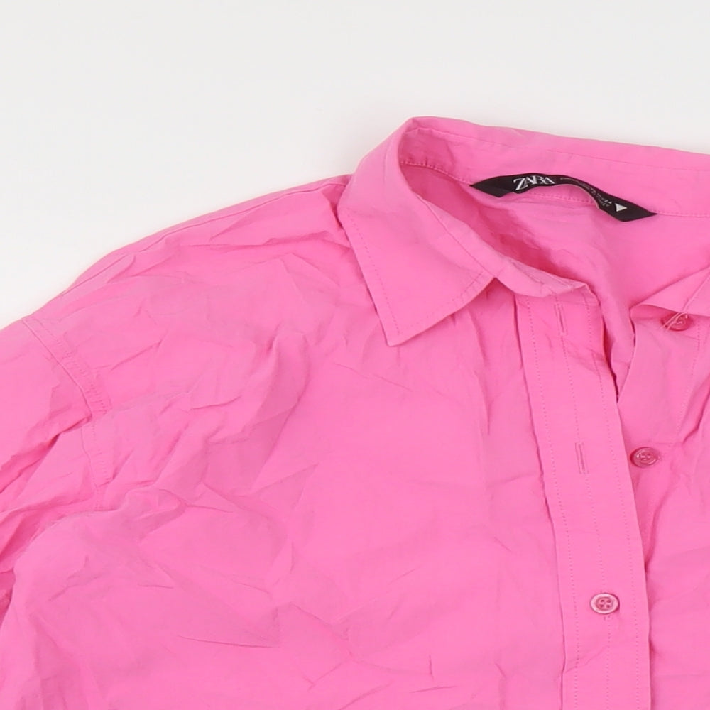 Zara Womens Pink Cotton Basic Blouse Size XS Collared
