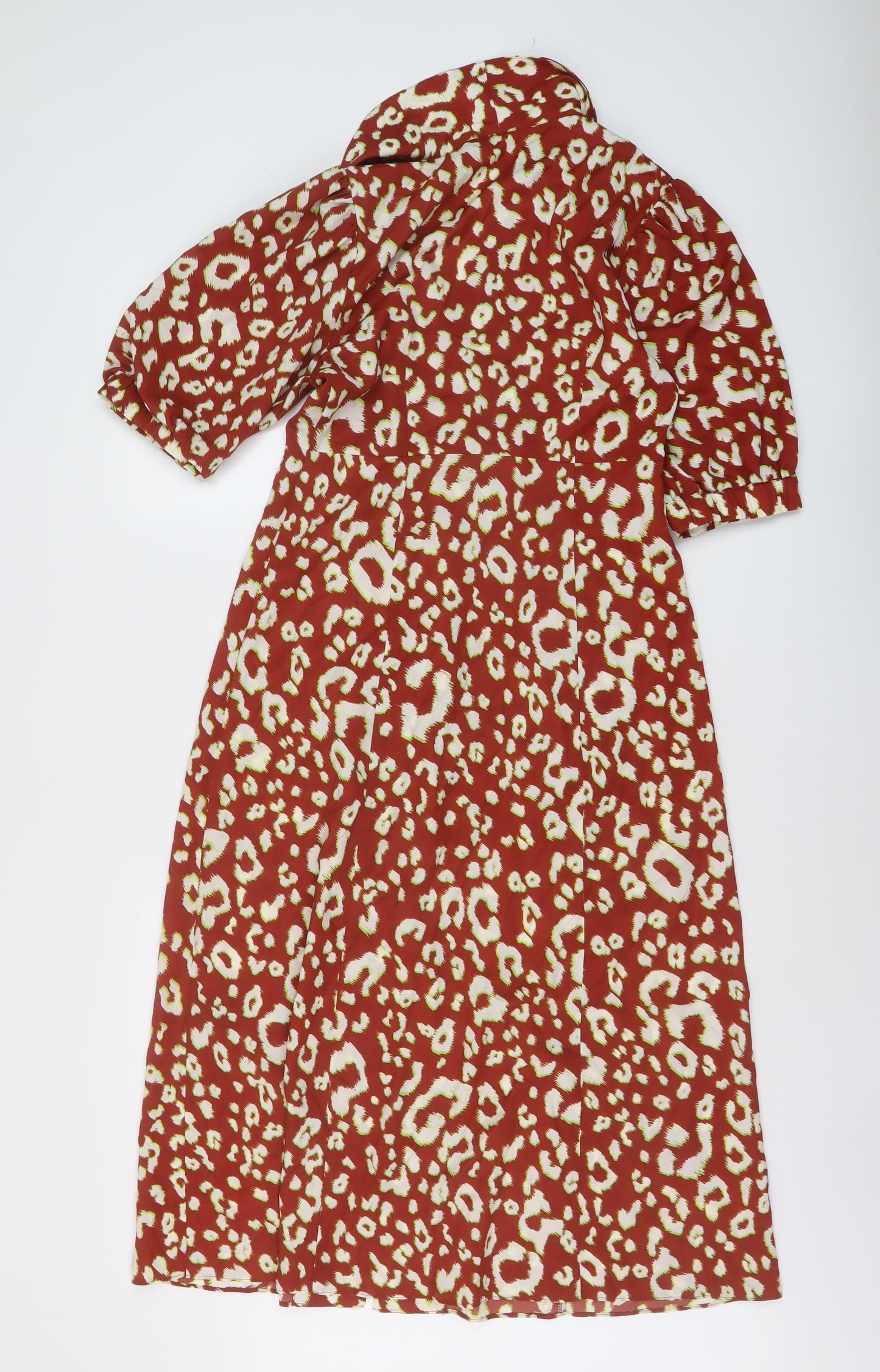 Kitiri Womens Brown Animal Print Polyester A-Line Size 8 V-Neck Button