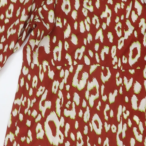 Kitiri Womens Brown Animal Print Polyester A-Line Size 8 V-Neck Button