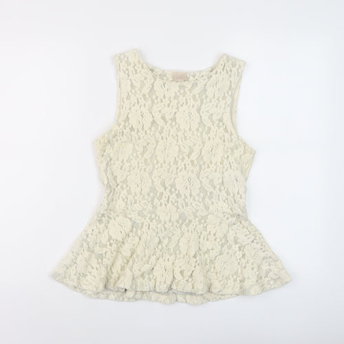 H&M Womens Ivory Cotton Basic Blouse Size 10 Round Neck