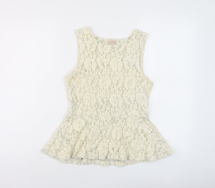 H&M Womens Ivory Cotton Basic Blouse Size 10 Round Neck