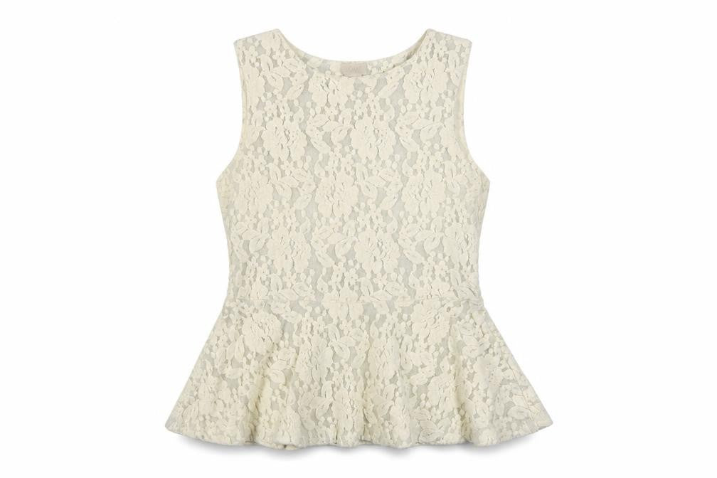 Front view of H&M women’s ivory cotton basic blouse, size UK 10, round neck