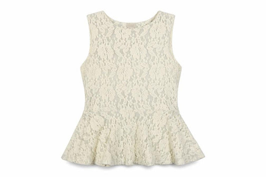 Front view of H&M women’s ivory cotton basic blouse, size UK 10, round neck