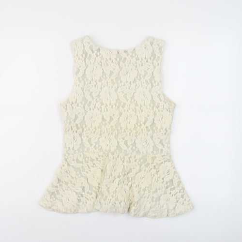 H&M Womens Ivory Cotton Basic Blouse Size 10 Round Neck