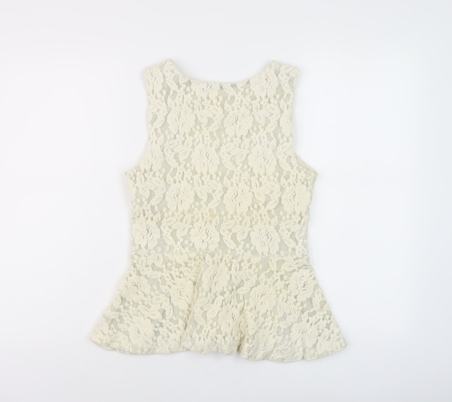 H&M Womens Ivory Cotton Basic Blouse Size 10 Round Neck