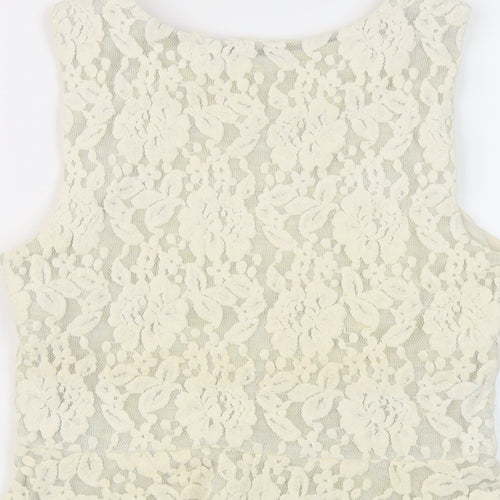 H&M Womens Ivory Cotton Basic Blouse Size 10 Round Neck