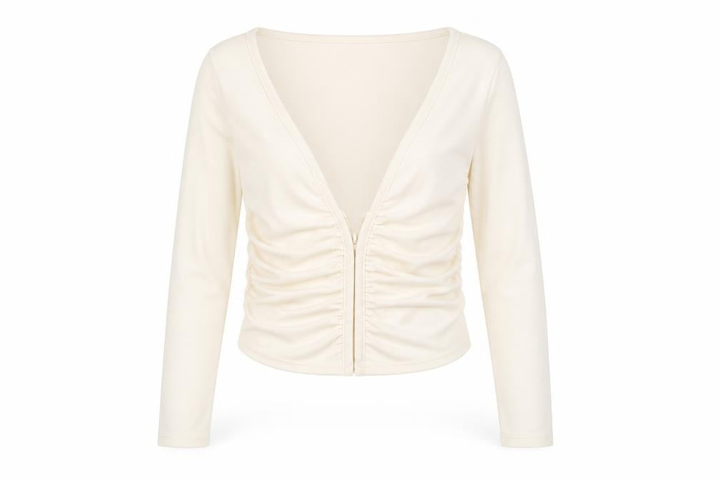 Front view of AsYou women’s ivory polyester basic blouse, size UK 8, v-neck