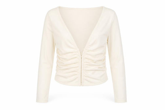 Front view of AsYou women’s ivory polyester basic blouse, size UK 8, v-neck