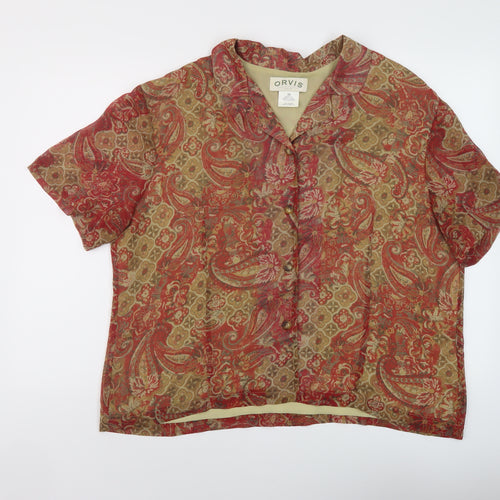 Orvis Womens Red Geometric Polyester Basic Blouse Size 20 Collared
