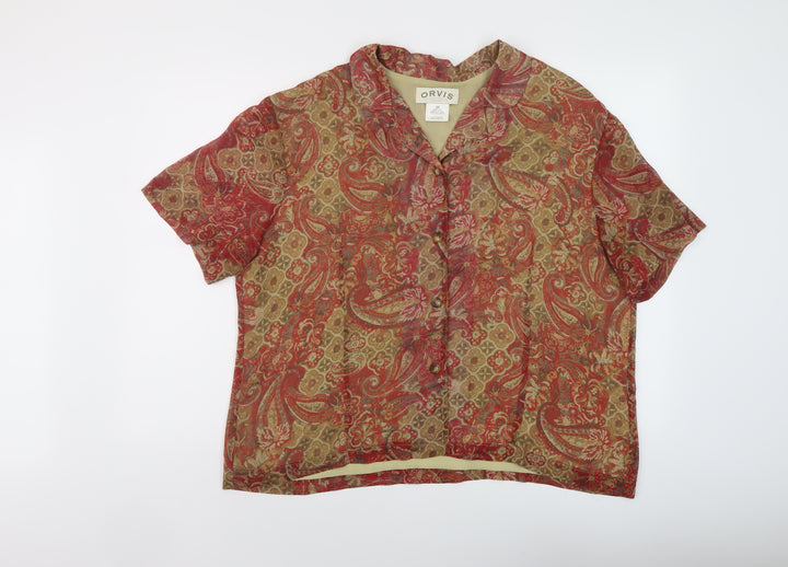 Orvis Womens Red Geometric Polyester Basic Blouse Size 20 Collared