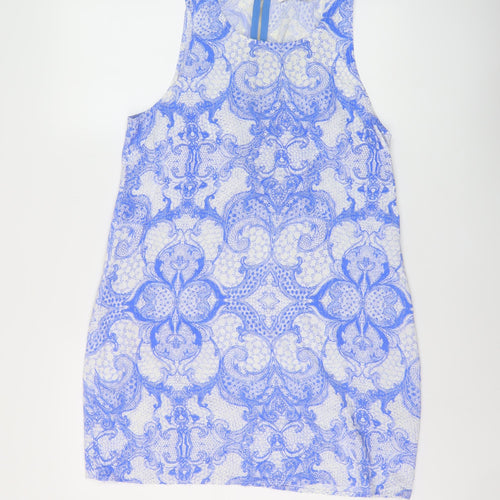 Sunny Girl Womens Blue Geometric Viscose Trapeze & Swing Size 10 Round Neck Zip
