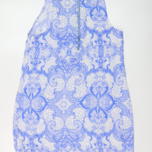 Sunny Girl Womens Blue Geometric Viscose Trapeze & Swing Size 10 Round Neck Zip