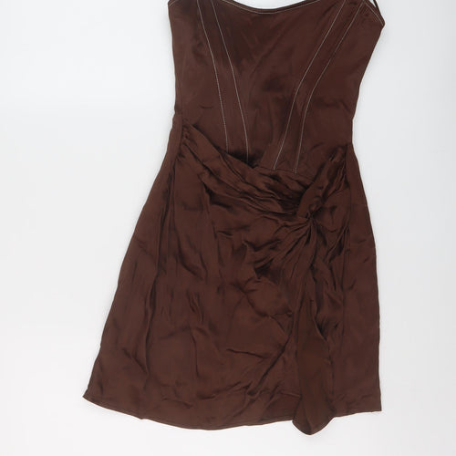 Zara Womens Brown Polyester Mini Size S Sweetheart Zip