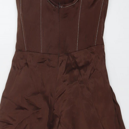 Zara Womens Brown Polyester Mini Size S Sweetheart Zip