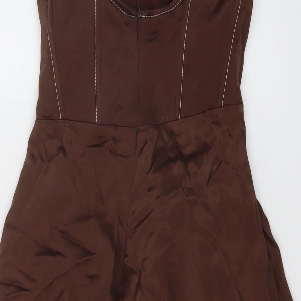 Zara Womens Brown Polyester Mini Size S Sweetheart Zip