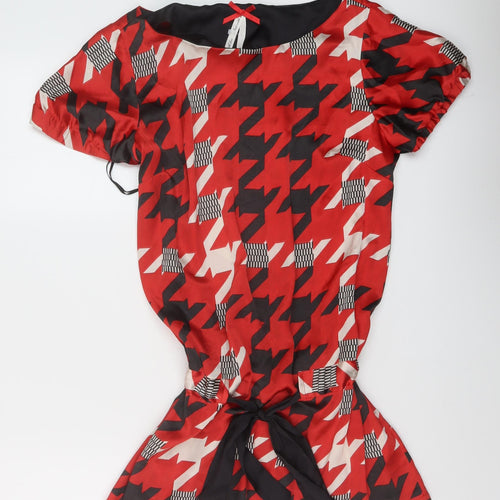 NEXT Womens Red Geometric Polyester Basic Blouse Size 14 Round Neck
